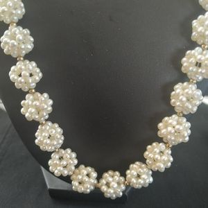 Vintage hand woven pearl cluster ball necklace